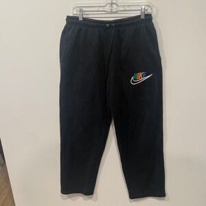 Nike Mens Sportswear Fleece Sweatpants Black Multi-Color Logo FZ0775-010 Size M
